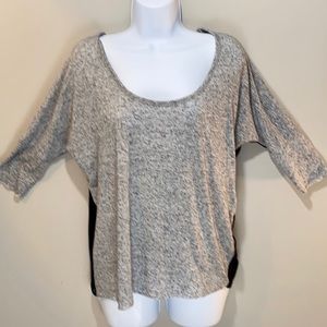 Rachel Roy Gray Sheer-Back Scoop-Neck Flowy Top